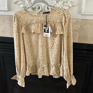 Very J Tan Ruffled Long Sleeve Blouse